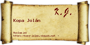 Kopa Jolán névjegykártya